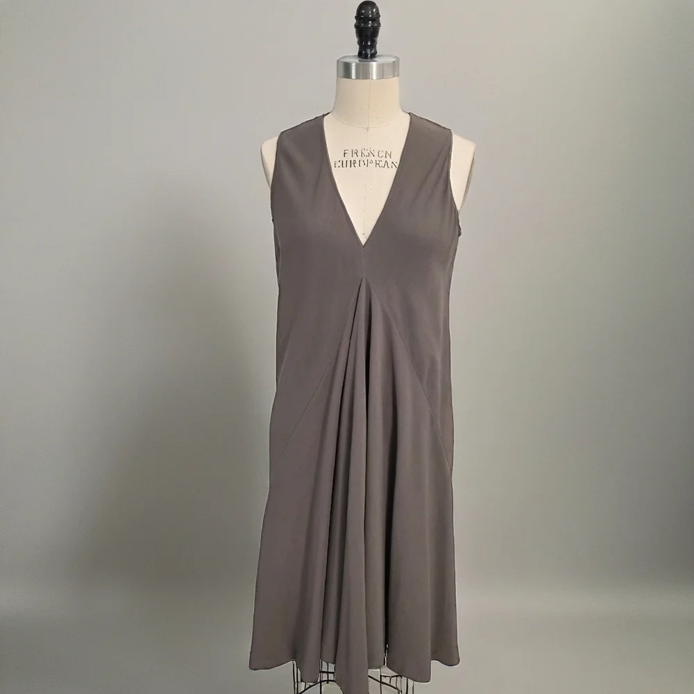 Rick Owens Chic Taupe Sleeveless Draped Dress Flowy Size M/6 - Picture 2 of 11